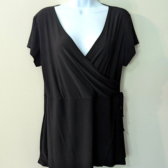 NWT Bleeker & McDougal Women's Black Faux Wrap Front Short Sleeve Blouse PXL - Picture 4 of 5